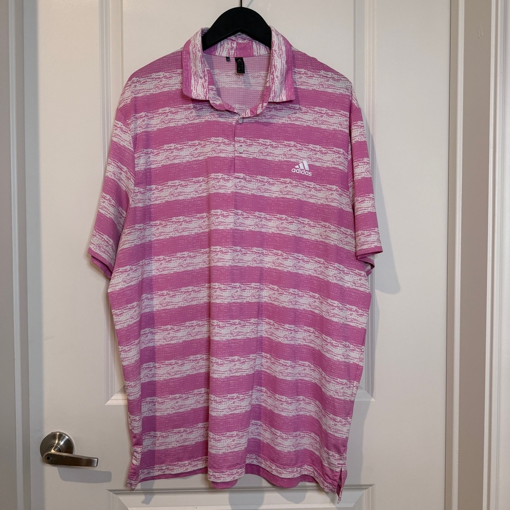 adidas Men’s Pink & White Striped Polo Shirt